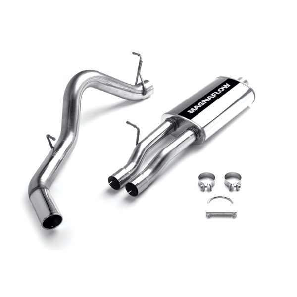 What is the diameter of the outlet tip in the exhaust system?